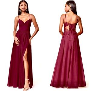 AZAZIE ZEYA Cabernet A-Line V-Neck Pleated Chiffon Dress